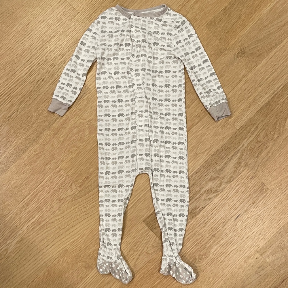 Baby Footed One-Piece Pajamas in Gray Elephant Print